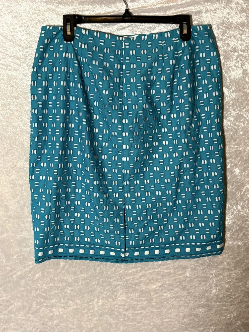 High-Waist Teal Eyelet 100%Cotton Pencil‎ Skirt